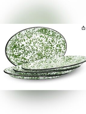 Red Co. Set of 4 Enamelware Metal Classic 13” platters Dinner Plates